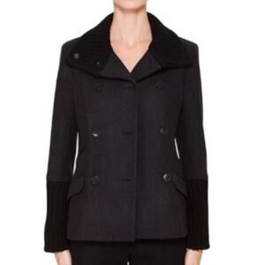 THEORY "Tegian" Wool Double Breasted Chunky Knit Collar Pea Coat 00/0